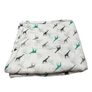 Tiny Zone Gray Green Giraffe Muslin Swaddle Baby Blanket Bamboo Cotton Blend